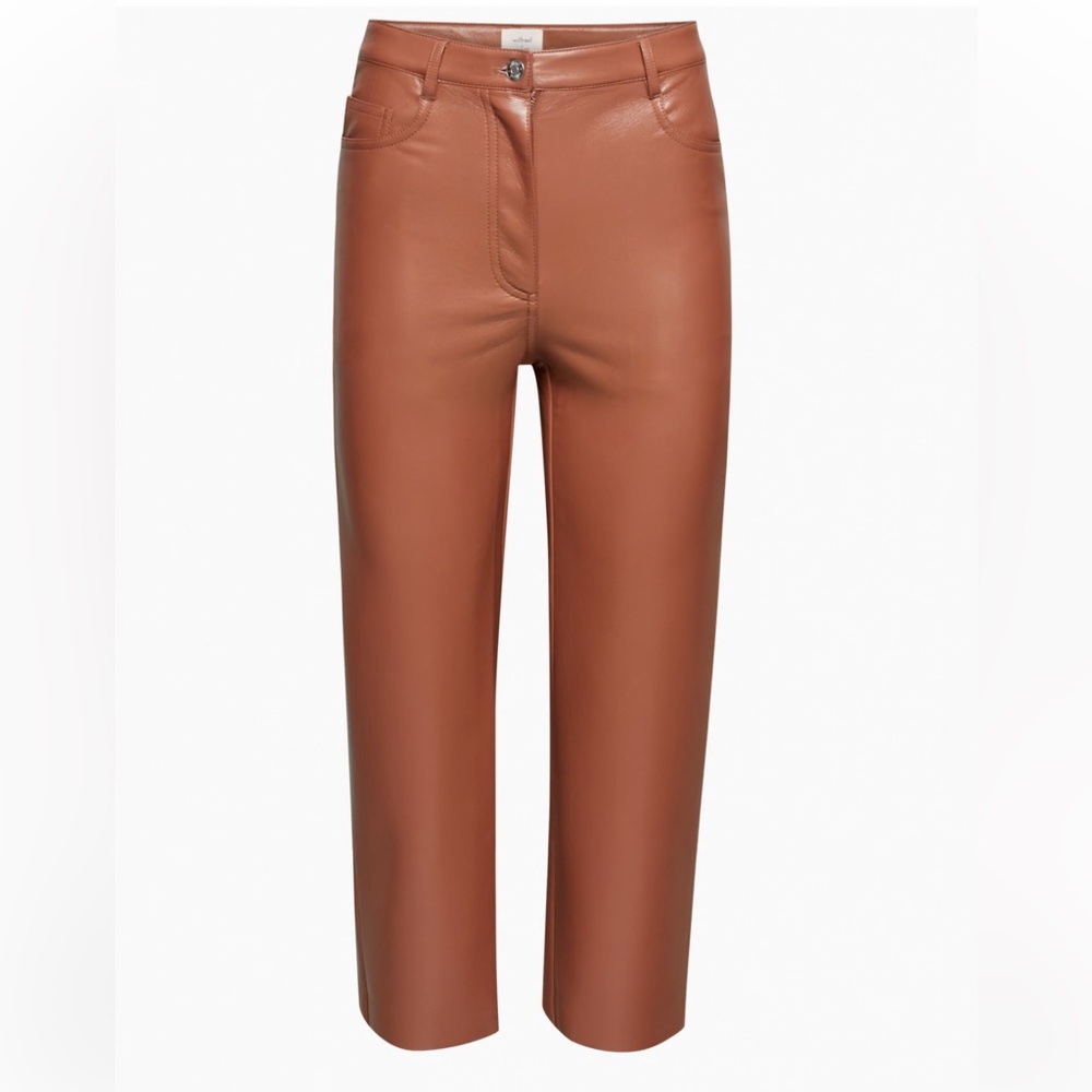 Aritzia Wilfred Melina Vegan Leather Pants in Cognac (5’3” height)